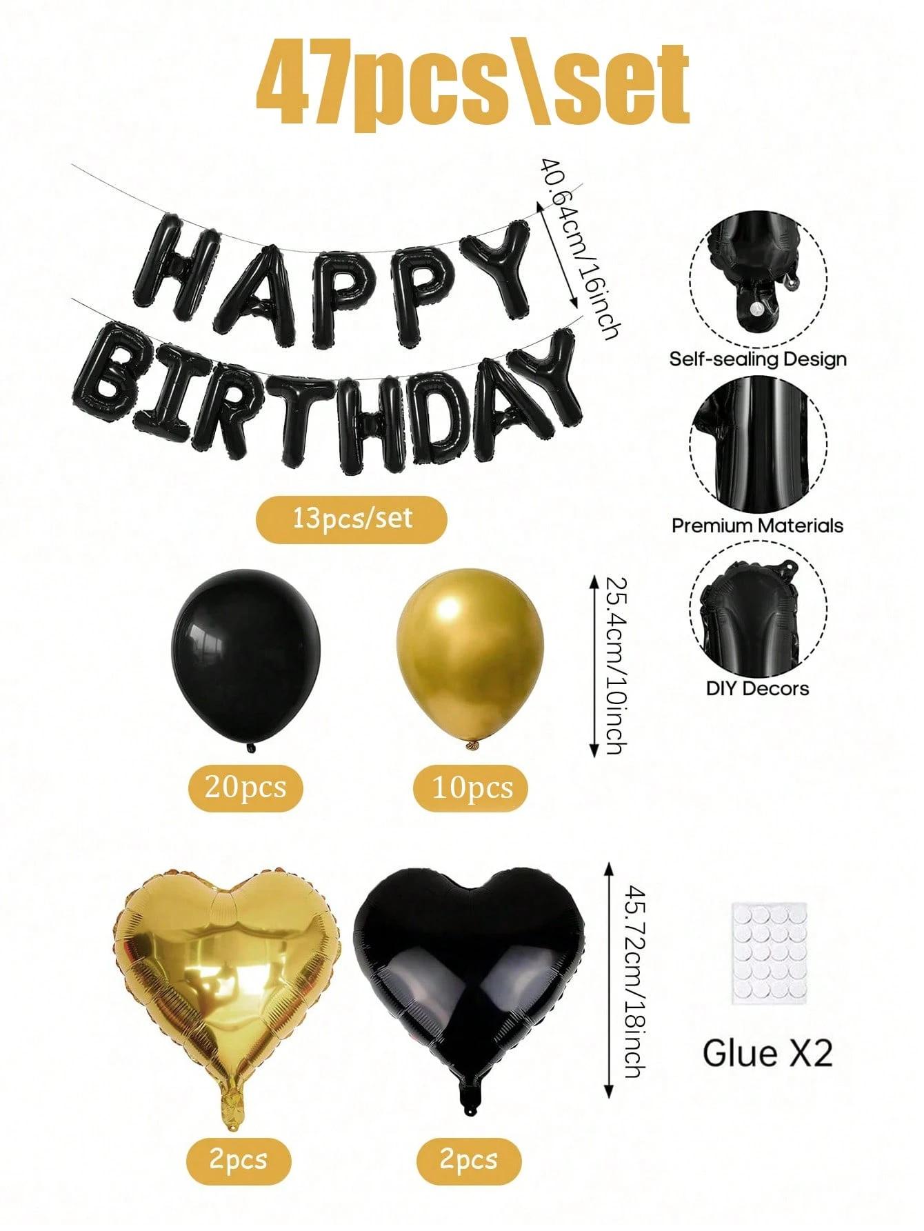 Black & Gold Birthday Balloon Decoration Set , Luxury Happy Birthday Party Decor , TikTok Viral Room Setup