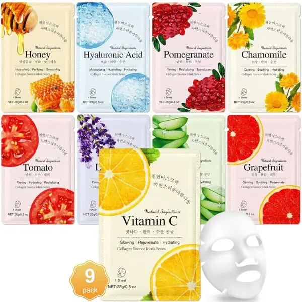 Halloween Fall Gift  9 Pack Collagen Face Masks Skincare for Women, Hydrating Sheet Face Masks Suitable for All Skin Types, Bulk Facial Masks for Women Skin Care, Face Mask Gifts Set for Spa Party