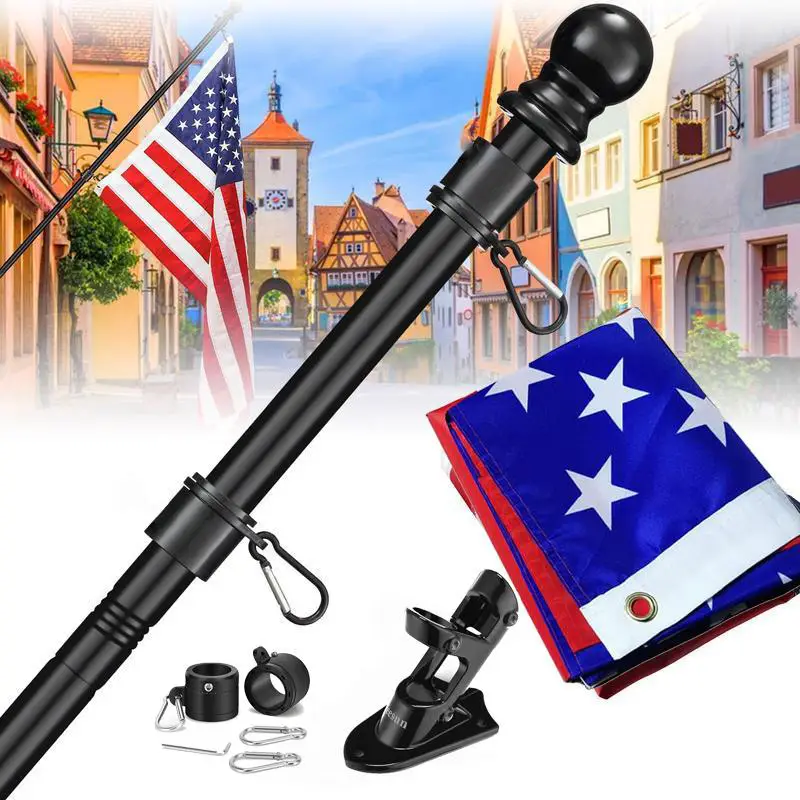 Yeesun Flag Pole - Upgraded Bracket, 6 FT Stainless Steel Flag Poles for Outside House, Tangle Free Flag Pole Kit for American Flag Outdoor Customizab