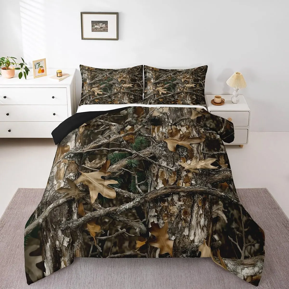 Feelyou Microfiber Polyester King-Size Bedding Set - U-Stitching Rustic Farmhouse Camo Duvet, RV-Friendly, Travel-Ready, Western Bedroom Decor, Bedtime Duvets & Sets for Hunting Lodge