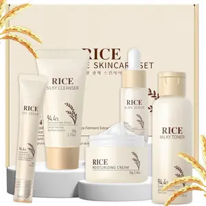Skin Care Set, Korean Skin Care with Rice Cleanser, Toner, Serum, Eye Serum, Moisturizing Cream 5pcs for Women Teen Girls Mom Daughter Mother's Day Birthday Christmas Lover Korean Beauty