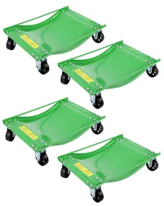 Green Car Dolly Set of 4, 10000LBS Capacity Heavy Duty Vehicle Dolly, Upgraded Curved Design with Side Rails, 4 Swivel Casters per Unit, 24x15 inches Wheel Skates for Garage, SUV, ATV