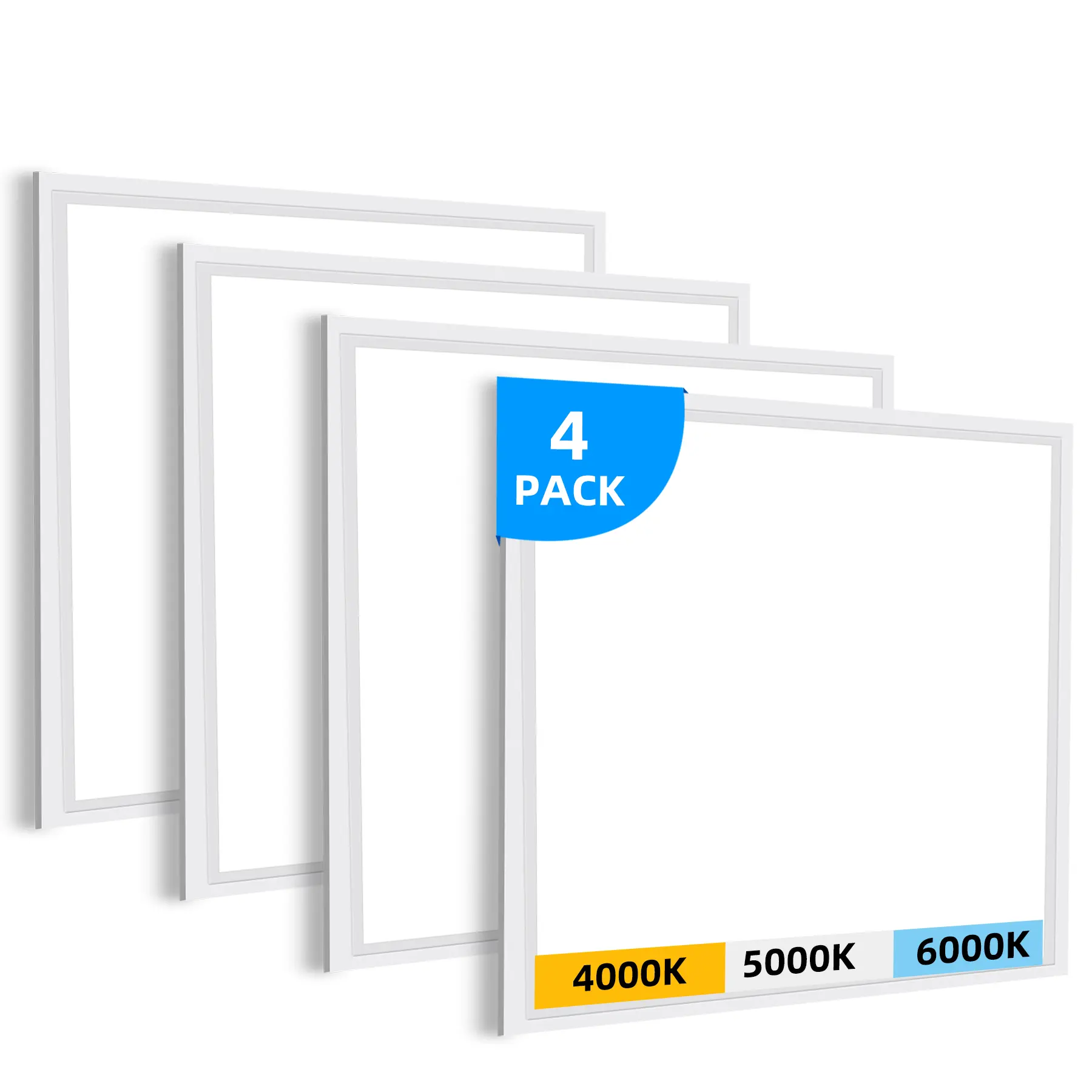 4-Pack 2 ft x 2 ft 36W Selectable 3CCT LED Flat Panel Light 5000LM 0-10V Dimmable Drop Ceiling Light 4000K 5000K 6000K ETL Listed
