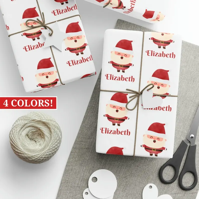 Santa Personalized Christmas Wrapping Paper, Personalized Gift, Custom Wrapping Paper, Cute Santa Wrapping Paper