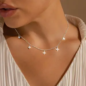 Cute Clover Cubic Zirconia Necklaces for Women, Dainty Silver Necklace for Wedding Prom Brides Jewellery Gift