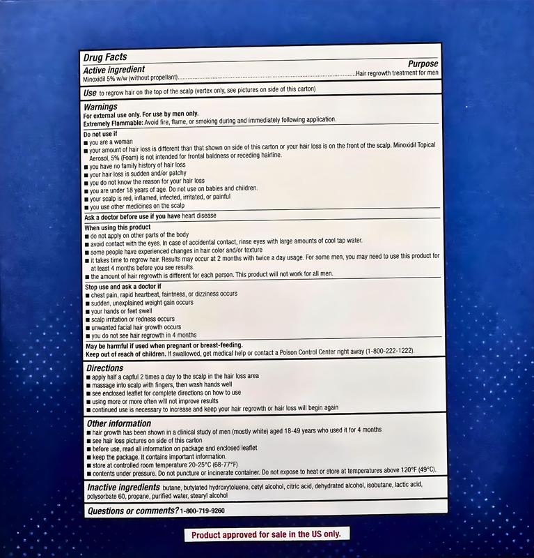 KIrkland Signature Minoxidil Foam, Hair Regrowth Treatment For Men, Unscented, 1 to 6 Months Supply Comfort
