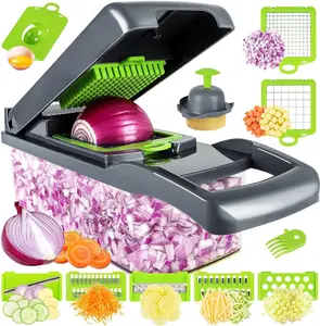 13-in-1 Multi-Purpose Vegetable Chopper, Kitchen Utensils, Durable and Multifunctional Vegetable Slicer with 8 Blades, Multi-Purpose Food Chopper Plastic container onion chopper