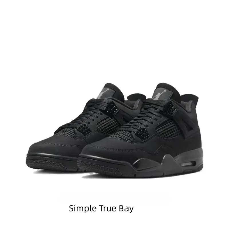Solid Black Nubuck Leather Mesh Men Mid Top Retro Basketball Sneakers, All Black Minimalist Sole Cushion Casual Kicks, European American Street Hip Hop Young Commute Trend Athletic Footwear