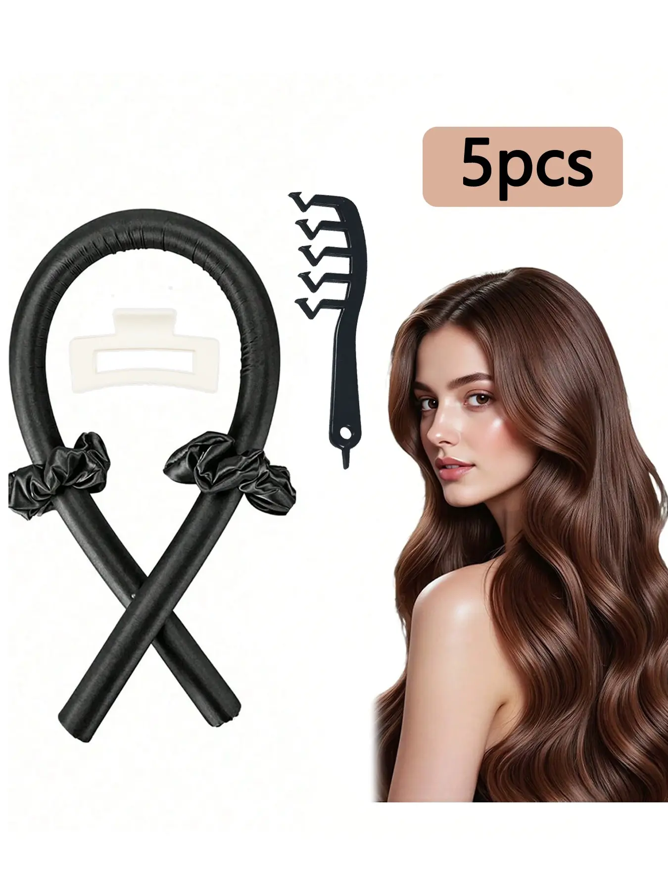 5pcs/set women's curling suit with combs, heatless curling stick, heatless curling wrap, foam sponge curler, Heat Free Curls, big waves for sleeping hairdressing, hair accessories, curling tools for home salons, daily casual hairdressing