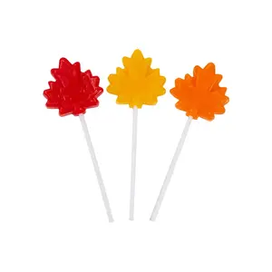 2" 7 oz. Maple Leaf-Shaped Wrapped Cherry, Lemon & Orange Lollipops - 12 Pc.