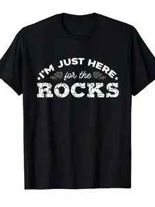 Men's Funny "I'm Just Here for The Rocks" Geology Rockhounding T-Shirt - Retro Mineral & Collector Graphic Print Short Sleeve Tee, Casual Outdoor Camping Shirt for Rockhounds & Geologists