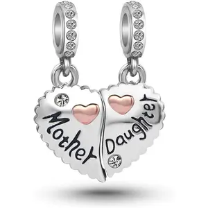 Mother Daughter Son Sisters Best Friends Bestie Rose Gold Heart Puzzle Dangle Birthday Charms Compatible with Pandora Bracelet