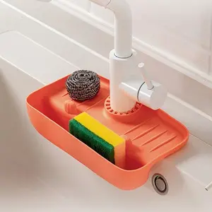 1 Pc Sink Faucet Splash Guard & Drain Rack, Kitchen Rag Sponge Wipe Drain Storage Rack, Water Collection Mat Non-slip Countertop Mat
