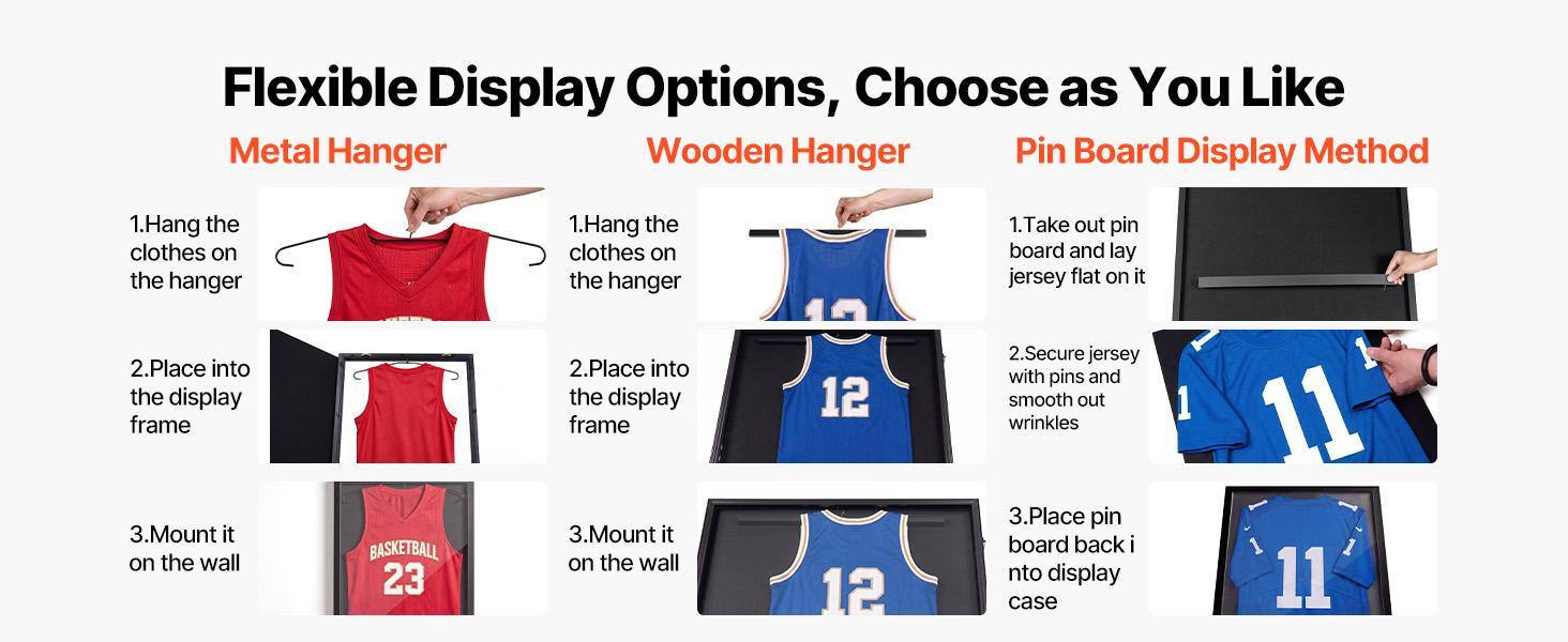 VEVOR Wooden Sport Jersey Frame Display Case 2-Pack (31.3x23.2in) - Photo Picture Item Frame with 98% UV-Protection PC Panel, Hanger, Magnetic Lock, Home Decor Room Decor for Baseball Basketball Shirts, Picture Frames#BackToSchool