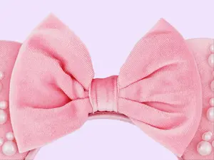 Pink Pearl Headband | Velvet Bow Hair Accessory | Sparkly Theme Park Headband