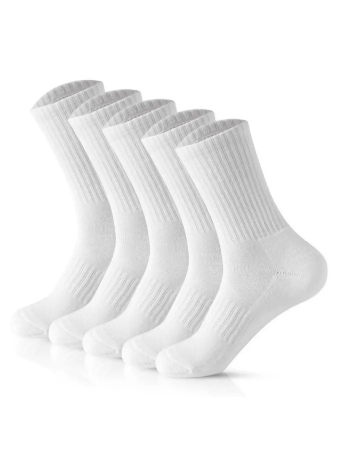 Men's 5 Pairs Solid Crew Socks, Casual Comfy Breathable Socks for Daily Outdoor Wear, Socks for Men, Knit Socks for All Seasons, White Socks