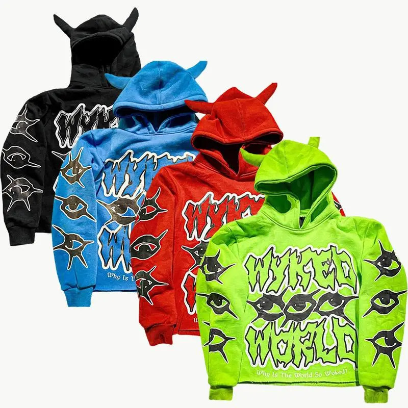 Men's Neon Green Hoodie with Horns - 