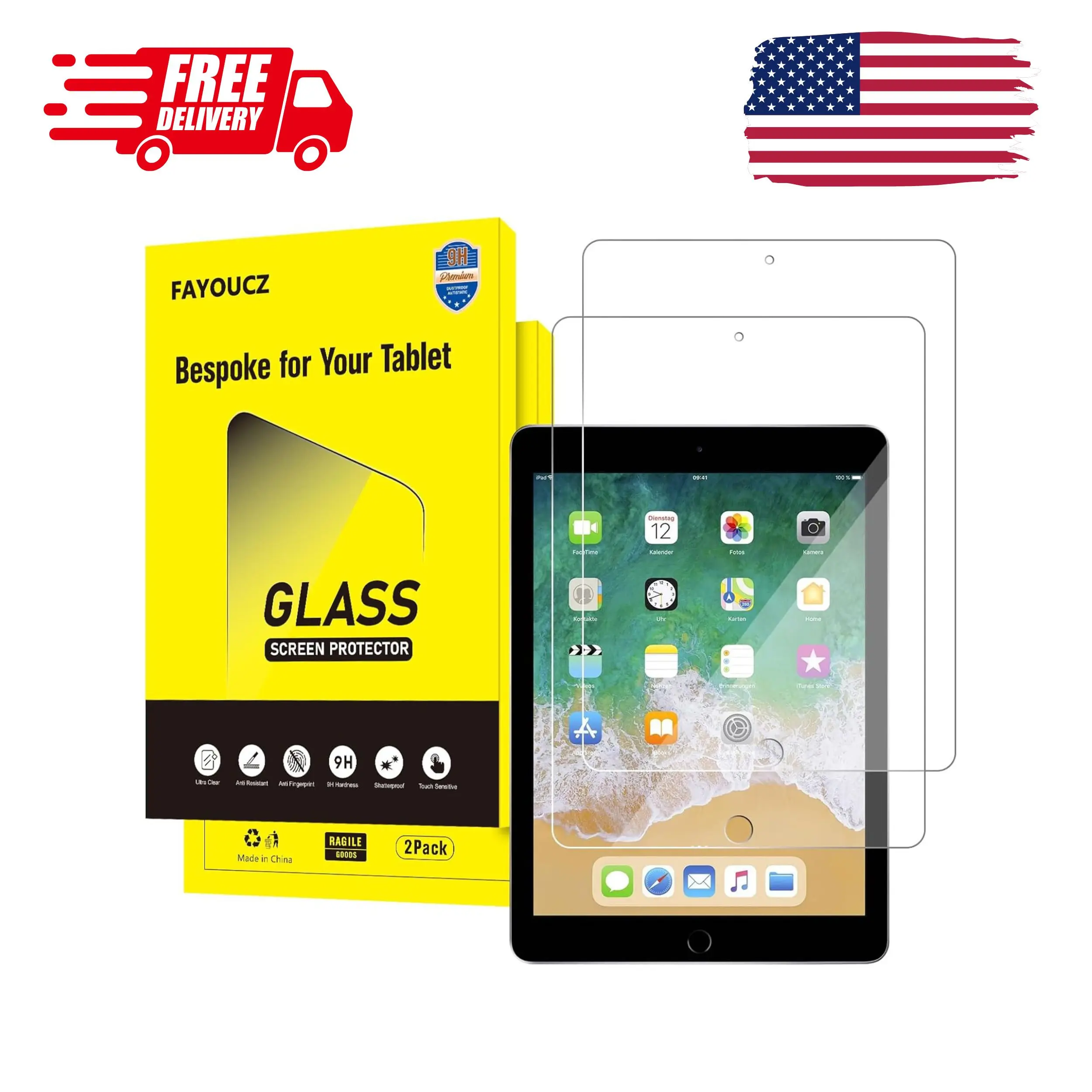 2 Pack Screen Protector for iPad 6th 5th Generation 9.7 Inch 2018 2017
