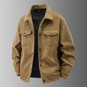 Men's Autumn Casual Corduroy Flight Jacket with Front Flap Pocket Decoration Everyday Men's Coat Medium Size Vintage Style