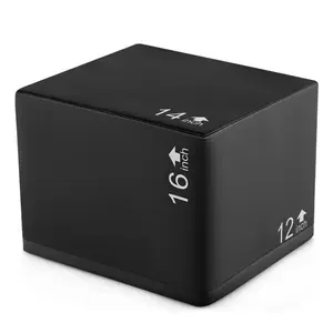 3 in 1 Foam Plyometric Jump Box, 12/14/16 Inch 3 Height Plyo Box with Anti-Slip Easy-Clean PU Cover, Heavy Duty Fitness Training Box for Home Gym Strength Exercise