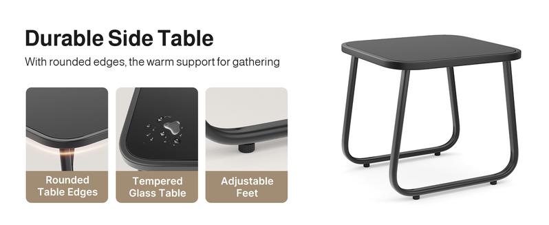 Gizoon 3 Piece Rocking Bistro Set, Textilene Fabric Patio Furniture Set, Front Porch Rocker Chairs with Coffee Table for Lawn, Garden, Balcony, Poolside (Black)