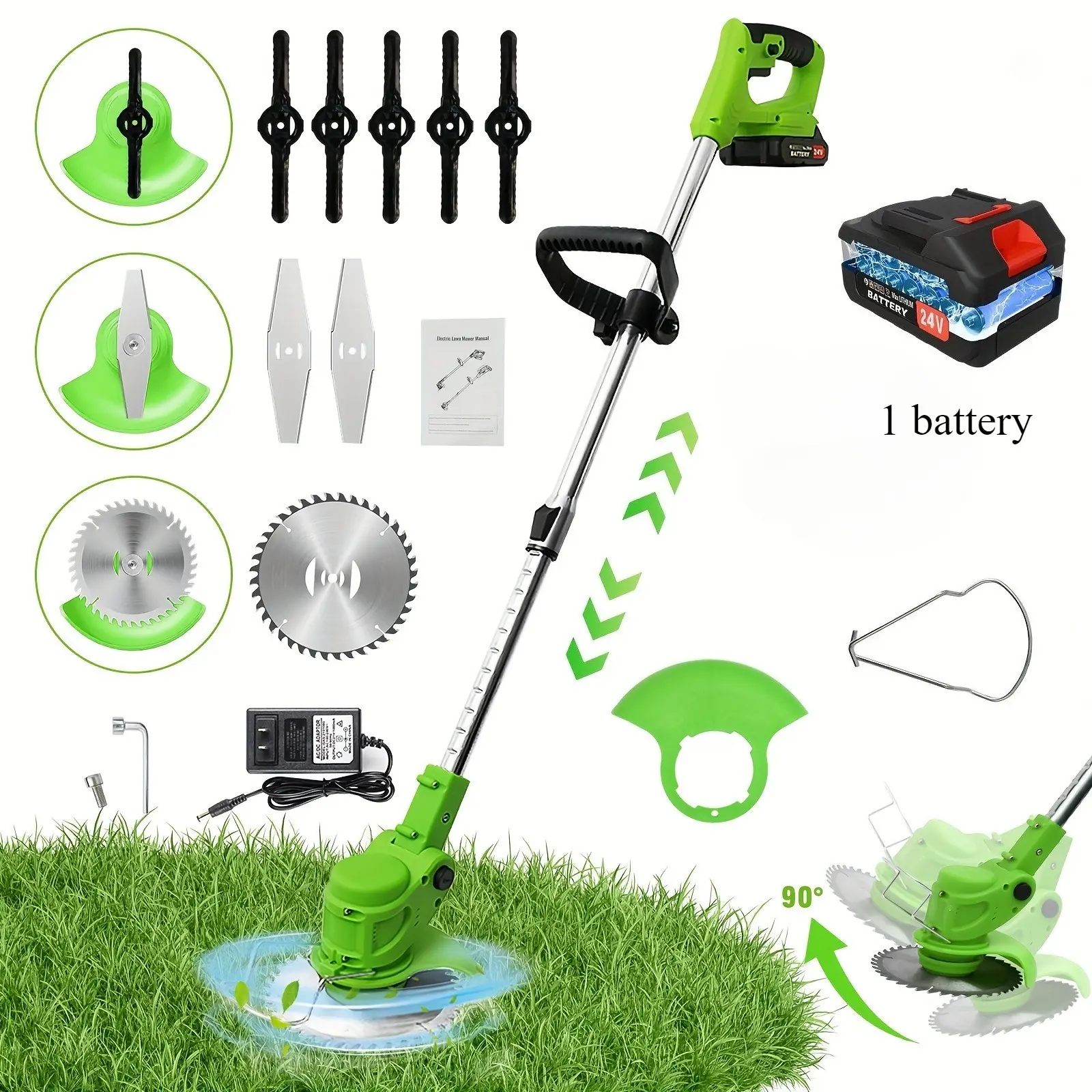 Wireless Lawn Mower and 5-in-1 Lawn Trimmer - Garden Lawn Mower/ Edger, Suitable for Gardens and Yards (with Battery and Tool Kit)