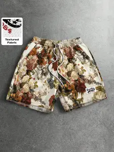 Men's Elastic Waist Mesh Shorts, Rice Renaissance Floral Print, Breathable Quick-Dry, Y2K Retro Street Style, Summer Beach Wear