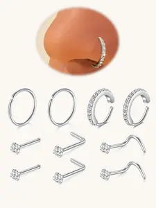316L Stainless Steel Cz Nose Ring Set, L-Type Cubic Zirconia Nose Stud, 20g Piercing Jewelry, Unisex, All Seasons