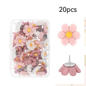 20 Pcs Flower Push Pins Cute Floral Design Cute Push Pins for Cork Board Decoration Decorative Floret Wall Thumb Tacks for Bulletin Board Office Hanging Photo Poster Wall Decoration Supplies (Pink,White)