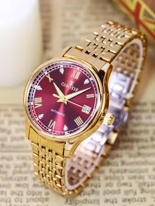Women's Analog Automatic Mechanical Watch, Night Light Waterproof Calendar Bracelet, Golden Color Band, Popular Style for All Seasons