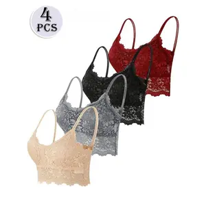 Women's Padded Contrast Lace Bralette, Seamless Wireless Push Up Bra, Soft Comfortable Breathable Lingerie Top for Daily Wear, Lingeries for All Seasons