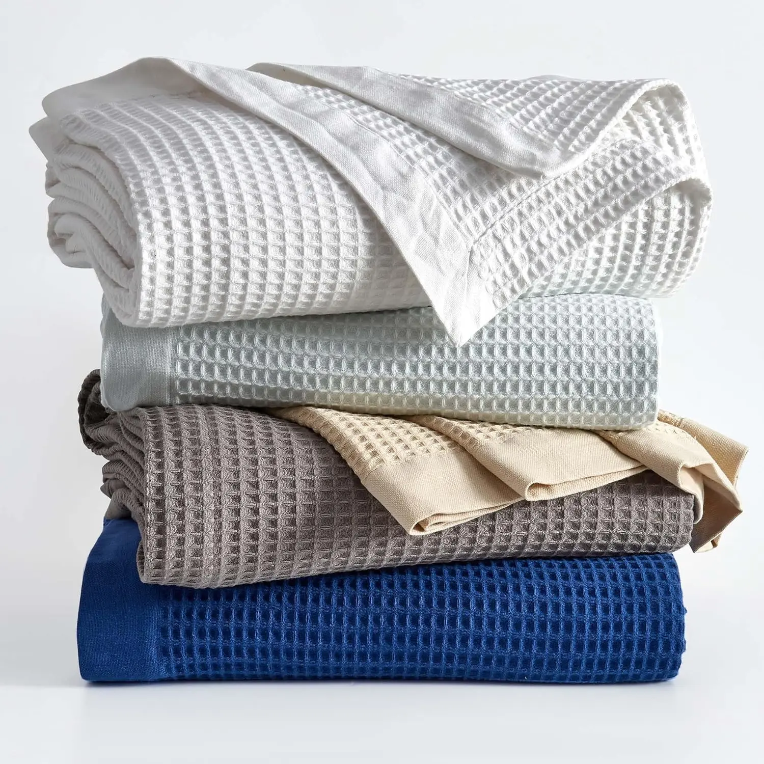 King Size Waffle Weave Bedspread - 100% Cotton Woven, 102x90in Prewashed, Modern Loose Knit, Lightweight Breathable Solid Blue Summer Layering Coverlet, Machine Washable