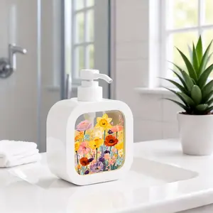 Decorative Floral Hand Soap Dispenser with Pump - Refillable Moisturizing Hand Soap Pump Bottle, Kitchen & Bathroom Soap Dispenser, Lush Vibrant Flower Art, Elegant Home Office Decor, Easy to Clean, Liquid Container