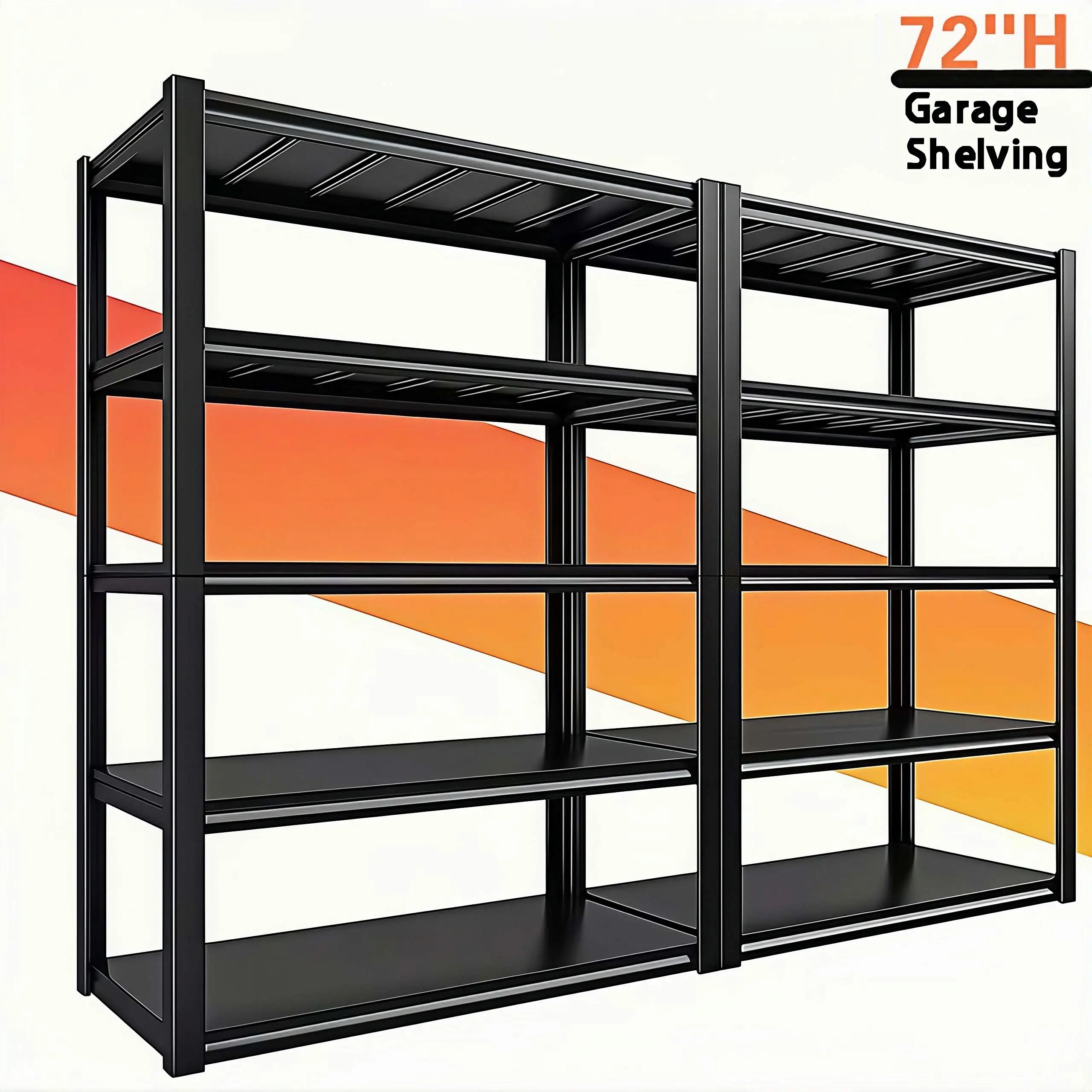 72''H Heavy-Duty 5-Tier Metal Shelving Unit, 2500-Lb Capacity Bolt-Free Adjustable Storage Rack, Home Organizer for Garages, Basements, Pantries, Black