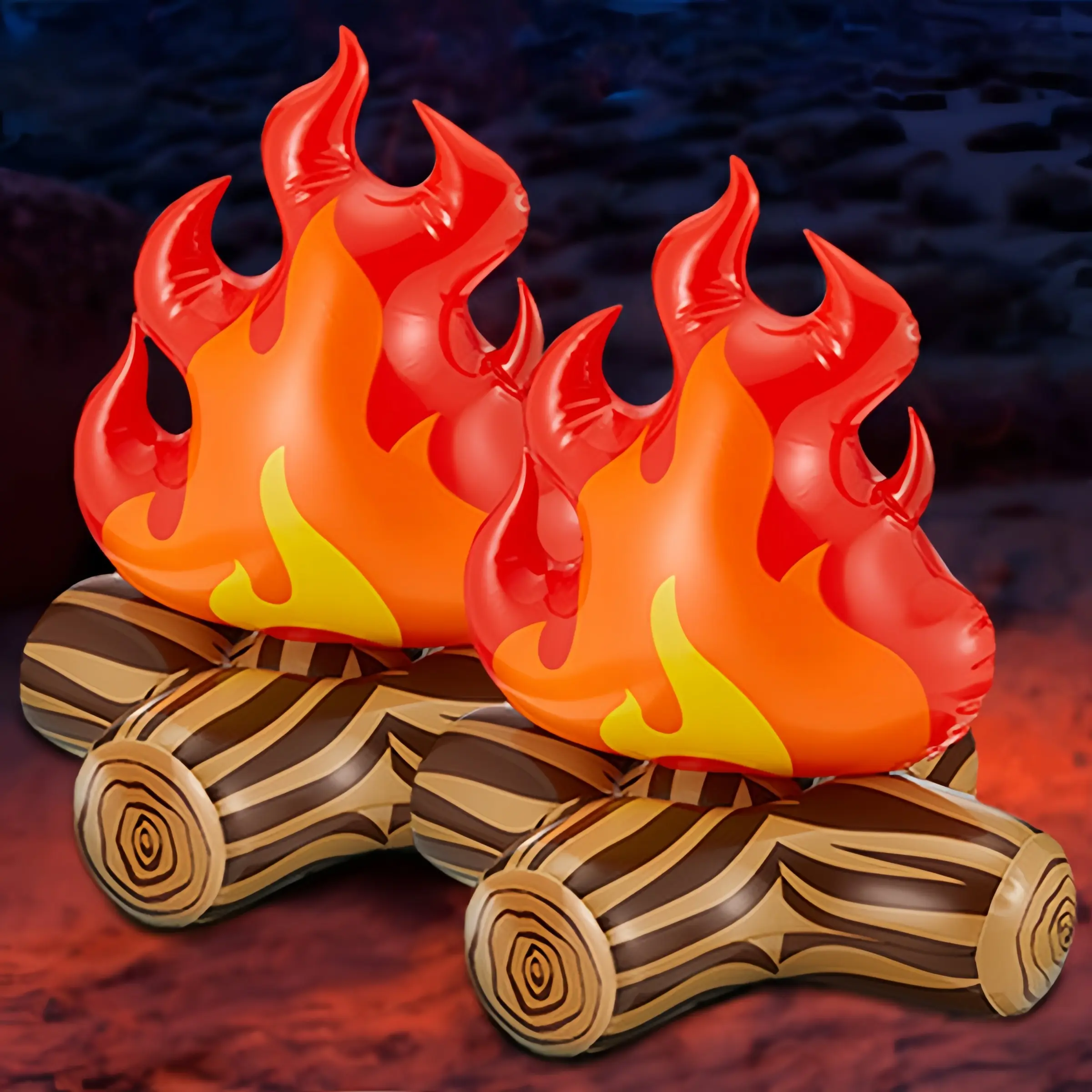2 Pieces Inflatable Fake Campfire Camping Props Bonfire Party Decor Campfire Party Decorations Ornaments Artificial Flame for Indoor Camping Overnight and Scene Setting Decorative Props Party Decor Supplies Party Supply