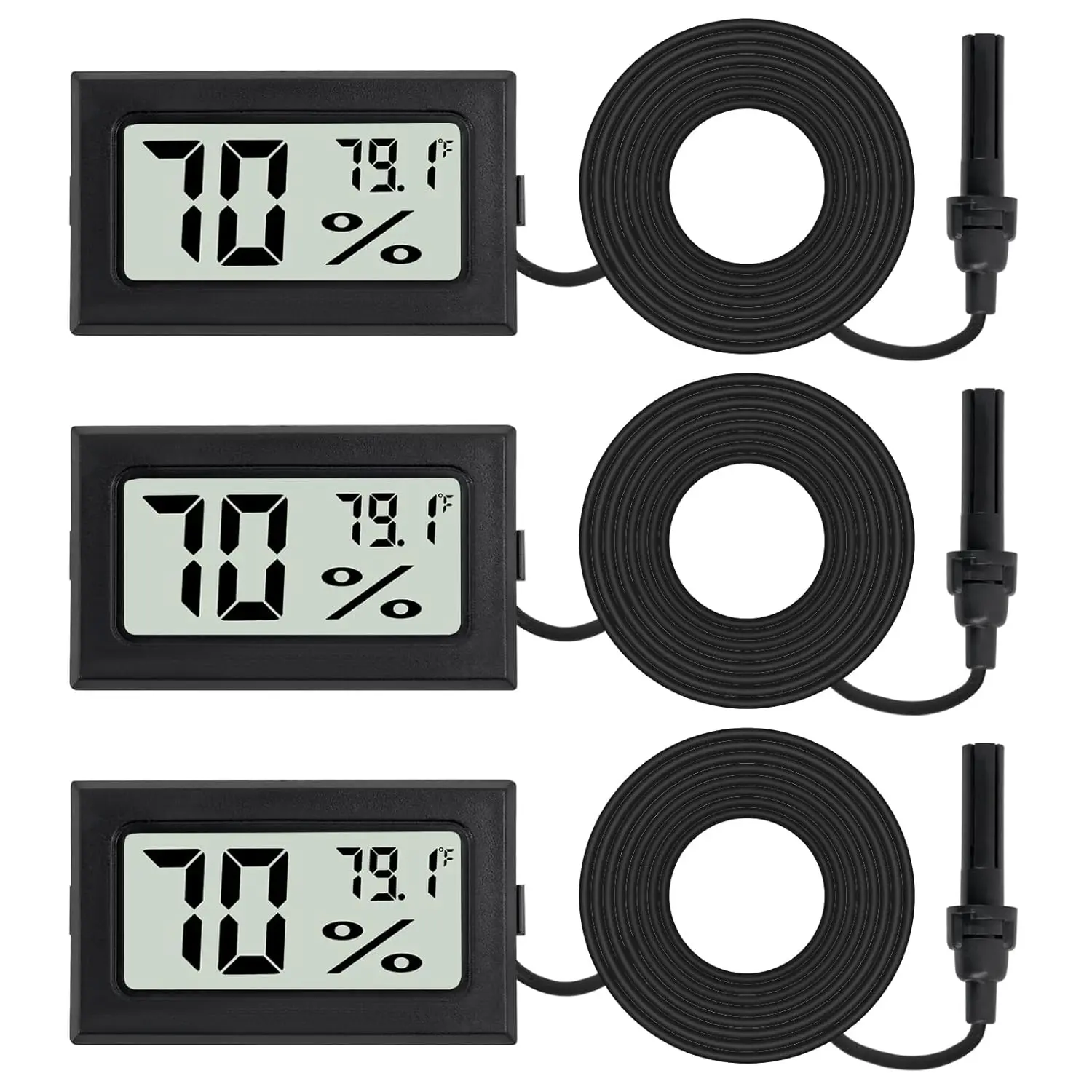 3 count Fahrenheit Thermometer Hygrometer Mini Digital with Probe  Temperature Humidity Gauge Meters Indoor LCD Display for Humidors,Greenhouse,Garden,Incubator Reptile Terrarium