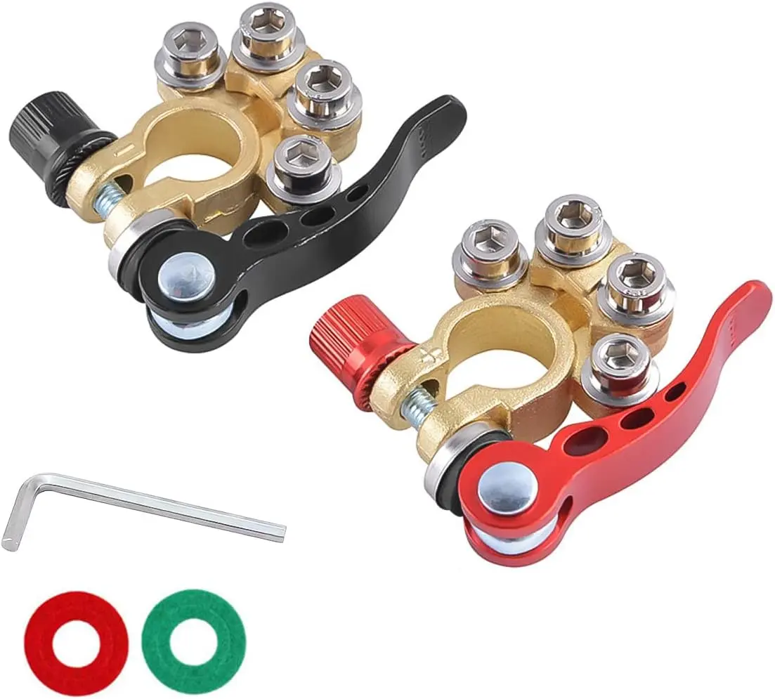 2PCS 4-Way Quick-Release Car Battery Terminal Connectors| for SAE/JIS Type A posts, disconnect clamp design, for compatible electrical systems, automotive electrical parts