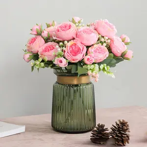 Set of 3 5-Headed Artificial Persian Roses, Ideal for Home Table, Wedding Bouquet & Aisle Decor