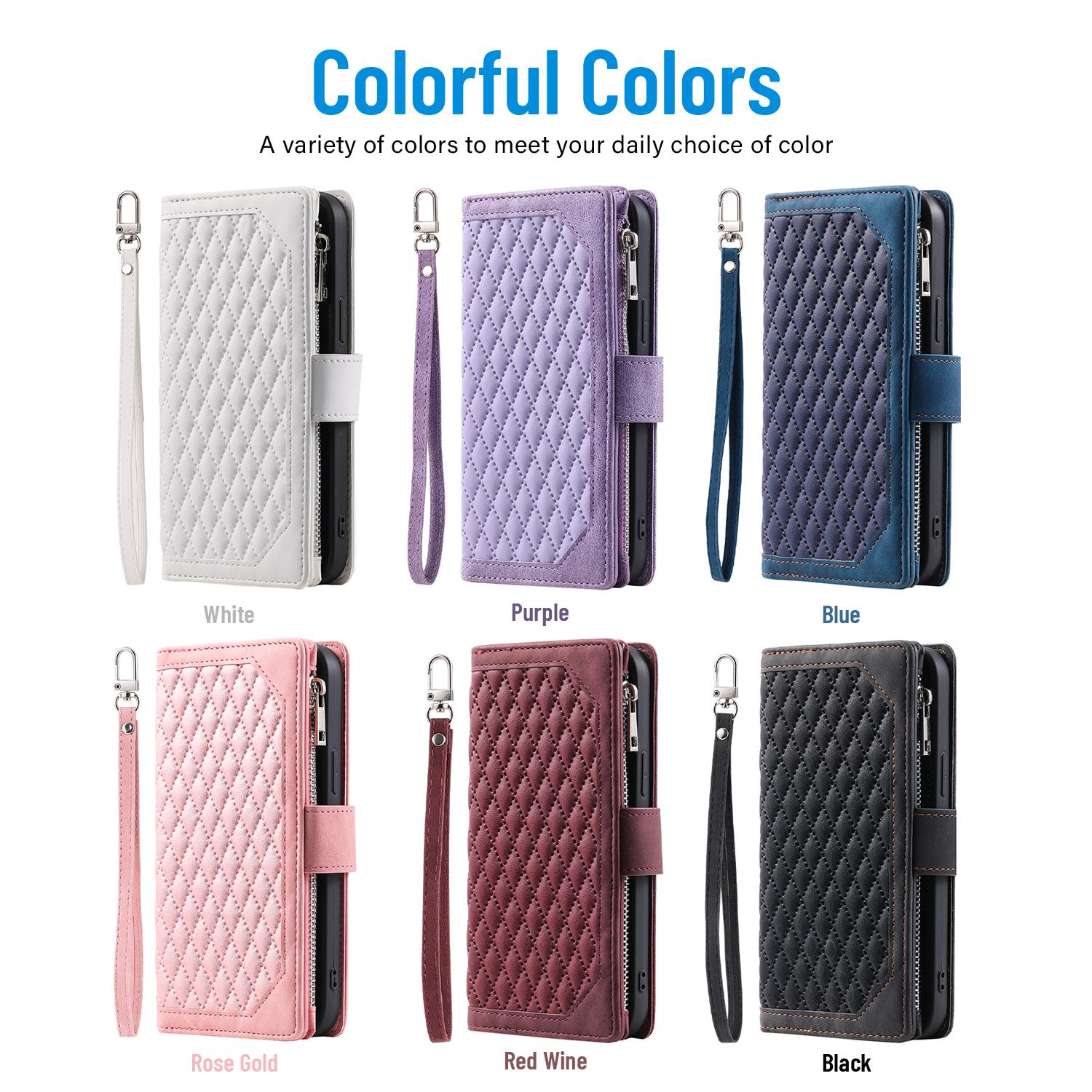 Wallet Case For iPhone 17 16 15 14 13 12 11 Pro Max, PU Leather Phone Case with Card Holder Kickstand & Wrist Strap Cover Magnetic Closure Flip Handbag Zipper Purse Shell for Women Girls
