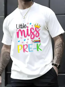 100% Cotton Unisex Pre-K Little Miss Back To School Girls Pre-K T-Shirt, Men's Women's Shirt Top, Short Sleeve Tops Crewneck Tshirt