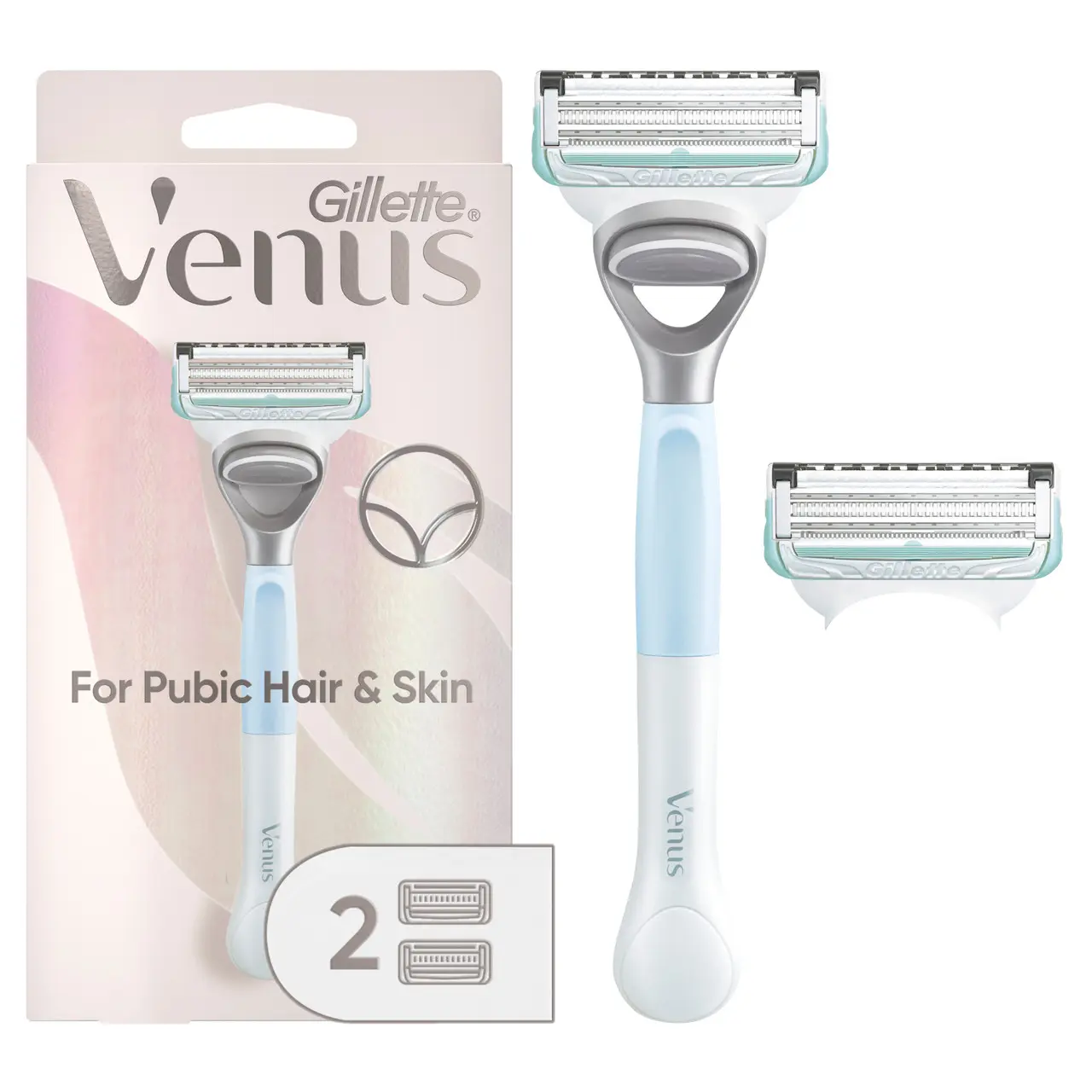 Venus for Pubic Hair and Skin, Women's Razor Handle + 2 Blade Refills