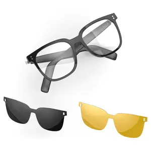 Unisex Anti Blue Light Yellow Tint Sunglasses Bluetooth Audio Music Playing Long Battery Life Smart Touch Control Black