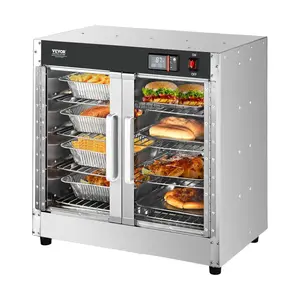 VEVOR Hot Box Food Warmer, TikTokShopBlackFriday, 4-Tier Concession Warmer with Water Tray, 4 Pans, Glass Double-door and Adjustable Shelves, Stainless Steel Food Warmer Cabinet, Ideal for Storing Pizza, Chicken, Restaurant