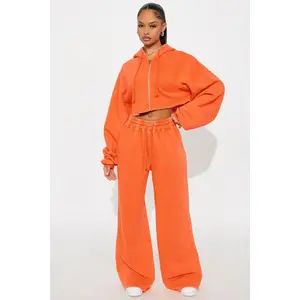 On The Go Fleece Pant Set - Orange