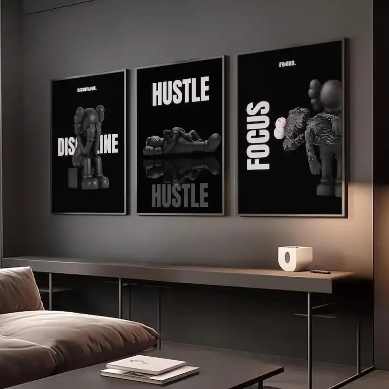 3-Piece Glossy Hanging Motivational Hypebeast Black Man Photo Prints Set (12x18in/30x45cm) - Bold Energy, Frame-Free Freedom, Black Art Wall Decor, Decoration, Cool Room Accessories, House Decor (Shipped in Cardboard Tube)