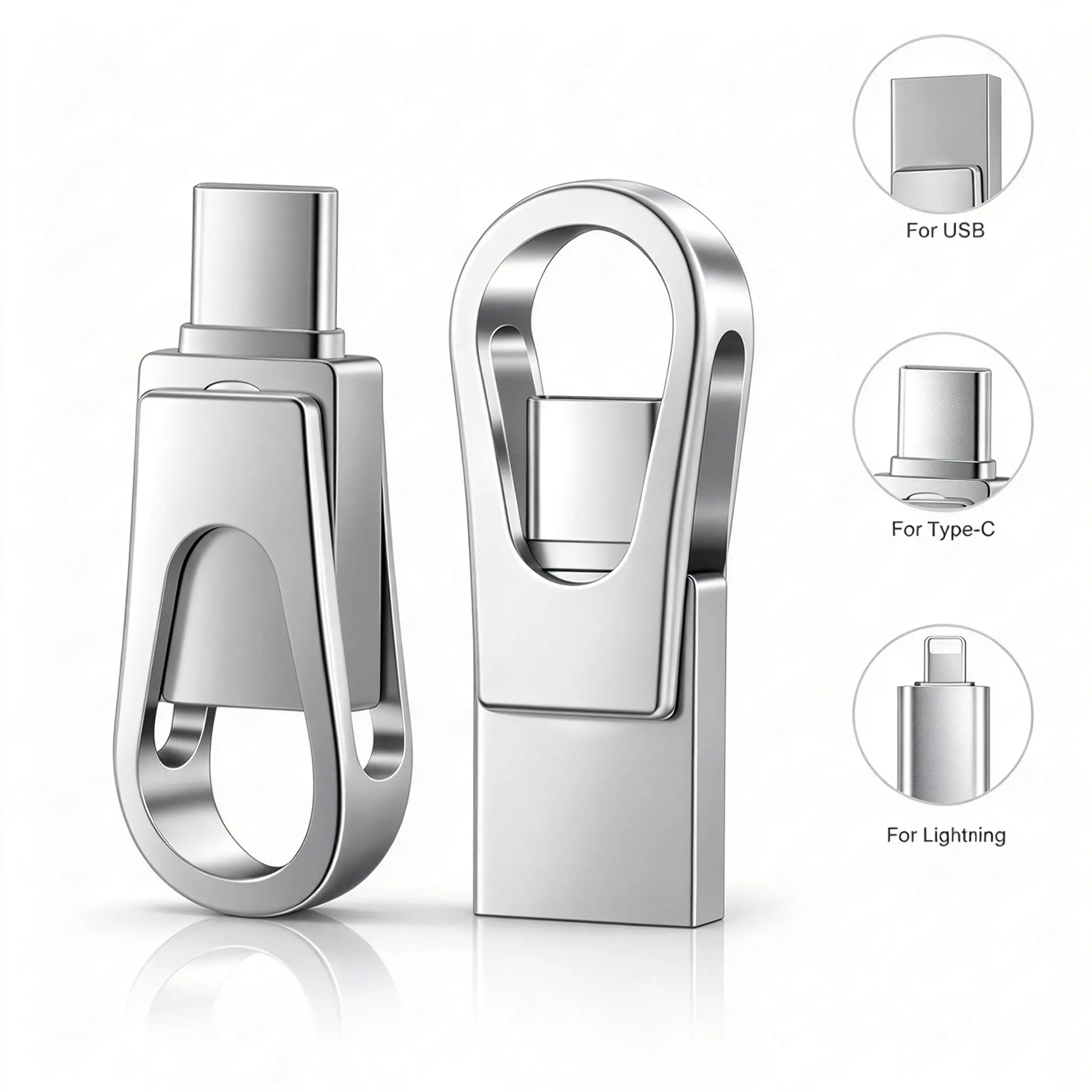 3-in-1 Dual USB OTG Type-C Flash Drive. USB 3.0 enables fast file transfers, compatible with Android, iOS,  phones and computers.