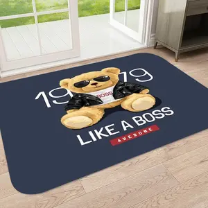 Deep Blue Cool Style Leather Bear Rug, Home Decor Rug, High-End Printed Durable Door Mat, Living Room Decorative Floor Mat for Bedroom, Bathroom, Kitchen