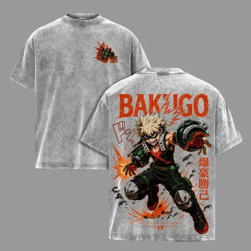 Katsuki Bakugo MHA T-Shirt, Explosion Hero Grenade Gauntlet Graphic Tee, Back Print Vintage 90s Anime Shirt, Graphic Tees Men, Trendy Tshirts, Men's T Shirts, MHA Streetwear, Unisex Cotton Distressed Tee, Merch For Men, Men Fashion Graphic Tee