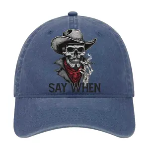 Doc Holliday Say When Cowboy Skull Dad Hat Vintage Western Cap Baseball Hat Funny Graphic Adjustable Unisex Streetwear Gift for Men Women