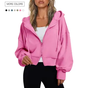 Danedvi Women's Crop Zip Up Hoodies Casual Long Sleeve Hooded Cropped Sweatshirts with Pockets Tops Winter